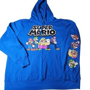Royal Blue Super Mario Brother Classic Hoodie with Mario Characters Size XL